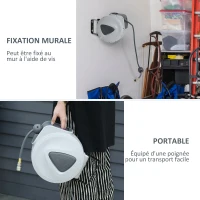 HOMCOM Enrouleur de tuyau à air comprimé - tuyau : 10 m + 0,9 m - Ø intérieur 3/8" (9,5 mm), 1/4" (6,35 mm) BSPT - dévidoir automatique pour tuyau d'air rétractable gris(m-6)