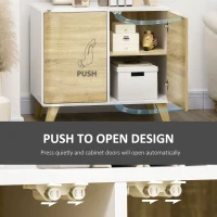 HOMCOM Modern Storage Cupboard with Push to Open Doors Adjustable Shelf for Living Room Home Office Bedroom White and Oak(m-7)
