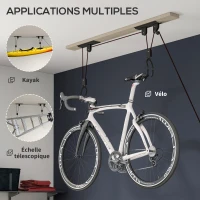SPORTNOW Élévateur de vélo support vélo plafond fixation murale avec poulie capacité de chargement 20 kg acier noir(m-4)