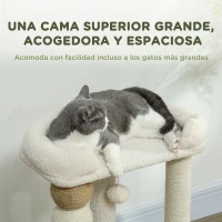 PawHut Árbol para Gatos Altura 76 cm con Revestimiento de Borreguillo Plataformas Bola Colgante y Poste de Yute Beige(m-4)