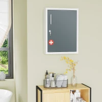 kleankin Armadietto Medicinali con 3 Ripiani e Blocco con Chiavi in Acciaio, 40x15x53.5cm, Bianco e Grigio(m-7)