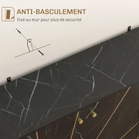 HOMCOM Meuble de rangement buffet salon avec 2 placards 3 portes et étagère réglable, pieds en métal, aspect marbre noir(m-7)