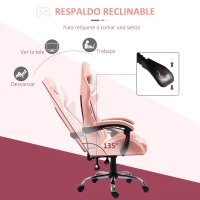 Vinsetto Silla Gaming Silla de Escritorio Reclinable 135° Reposacabezas y Cojín Lumbar  63x67x122-130 cm Rosa(m-5)