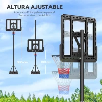 HOMCOM Canasta de Baloncesto con Altura Ajustable 220-365 cm Aro de Baloncesto con Soporte Ruedas Base Rellenable Negro(m-4)