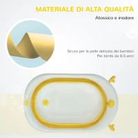 HOMCOM Vaschetta Bagnetto Pieghevole per Bambini 0-3 Anni con Indicatore di Temperatura e Cuscino, 81.5x50.5x23.5 cm, Giallo(m-4)