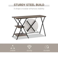 HOMCOM Computer Desk with Shelves, Wood Grain Writing Desk with 2-Tier Storage Shelves Home Office Desk Study Table Work Desk Corner Desk, Brown(m-5)