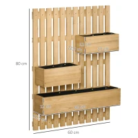 Outsunny Jardinera de Pared de Madera con Enrejado y 3 Macetas Móviles para Jardín Terraza Patio 60x16x80 cm Natural(m-3)