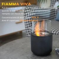 HOMCOM Camino a Bioetanolo da Tavolo con Serbatoio da 0.4L, 12x12x19cm, Grigio Scuro(m-4)