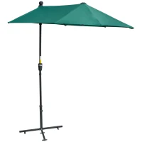 Outsunny 2m Half Parasol Market Umbrella Garden Balcony Parasol with Crank Handle, Base, Double-Sided Canopy, Dark Green(m-11)