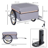 HOMCOM Carrello per Bici Rimorchio per Bicicletta in Acciaio, 140 × 88 × 60cm(m-3)