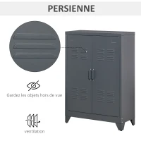 HOMCOM Armoire de bureau à 3 niveaux, meuble de rangement bureau métallique avec 2 portes et étagères réglables, armoire à dossiers pour le bureau à domicile, le garage, gris(m-5)