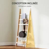 HOMCOM Étagère de rangement étagère échelle avec 2 étagères et 3 porte-serviettes pour chambre à coucher et salon, blanc(m-5)