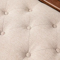 HOMCOM Panca Fondo Letto Imbottita e a Bottoni, in Tessuto Effetto Lino e Legno, 141x44x65 cm, Beige(m-9)