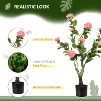 HOMCOM Artificial Plant Camellia Flower in Pot, Fake Plant for Indoor , 95cm, Pink(m-5)