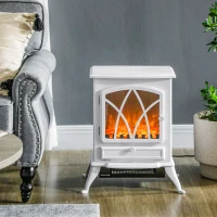 HOMCOM Chimenea Eléctrica 1000W/2000W con Efecto de Llama y Protección Sobrecalentamiento para 15-30 ㎡ 45x28,5x54 cm Blanco(m-7)