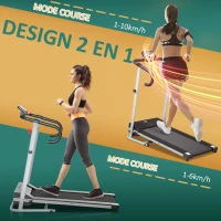 HOMCOM Tapis de course Fitness électrique pliable - 1 à 10 Km/h - écran LCD multifonctions - puissance 500 W - gris foncé noir(m-5)