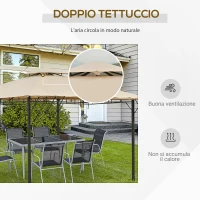 Outsunny Gazebo Pergola da Esterno 3.3x3.3m con Doppio Tettuccio e Telo Estraibile, Marrone Chiaro(m-5)