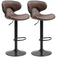 HOMCOM Breakfast Bar Stools Set of 2 with Curved Back 62-82cm Adjustable Height for Kitchen, Bar, Cafe, Brown(m-11)