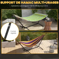 Outsunny Support Pied de hamac Structure Robuste métal époxy Hauteur réglable 6 Niveaux Noir dim. 290L x 120l x 115H cm(m-5)