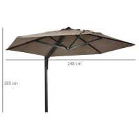 Outsunny 2.5m Wall Mounted Parasol, Hand to Push Outdoor Patio Umbrella with 180 Degree Rotatable Canopy for Porch, Deck, Garden, 250 cm, Khaki(m-3)