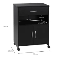 Vinsetto Printer Stand Mobile Printer Cabinet with Storage, Open Shelf, Drawer for Home Office, 60cm x 39cm x 80cm, Black(m-3)