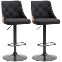 HOMCOM Lot de 2 tabourets de bar réglable en hauteur rotatif sur 360° avec repose-pieds, tissu capitonné(m-10)