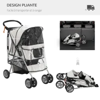 PawHut Poussette buggy pliable animaux chariot pliante imperméable chien chat porte-gobelet panier de rangement inclus roues(m-4)
