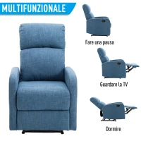 HOMCOM Poltrona Relax Reclinabile Manuale con Poggiapiedi Portata 125kg Tessuto di Lino 67 × 83 × 107cm Blu(m-4)