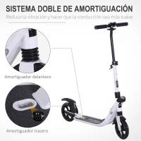 HOMCOM Patinete Plegable para Adultos y Niños +14 años Scooter Ligero con Manillar Altura Ajustable Tipo Monopatín con Freno Grandes Ruedas Ø200 mm Amortiguador Aluminio Carga 100 kg Blanco(m-7)