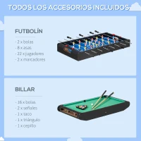 HOMCOM Mesa Multijuegos 6en1 para Niños de +7 Años con Ruedas Billar Futbolín Ping-Pong Anillas Hockey 120x88x79cm Negro(m-6)