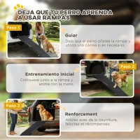 PawHut Rampa Plegable para Perros de Aluminio con Superficie Antideslizante Asa y Gancho Carga 60 kg  158x43,5x2,5 cm Negro(m-8)