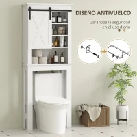 HOMCOM Mueble sobre Inodoro para el Baño con Puerta Corredera de Granero y 6 Compartimentos Estilo Rústico 67x25x172 cm Blanco(m-6)
