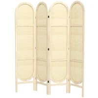 HOMCOM Paravent interieur en bois 4 panneaux 170 x 160 cm pliable et portable, motif tissé à la main, bois naturel(m-1)