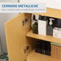 kleankin Mobile Bagno sotto Lavabo in Truciolato con Ripiani Regolabili e Lavello Curvo, 60x41.5x88 cm(m-7)