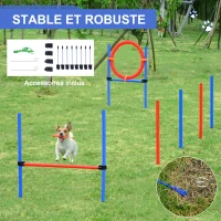 PawHut Agility sport pour chiens équipement complet obstacles et entrainement 11 pièces parcours agility chien avec sac de transport acier rouge et bleu(m-6)