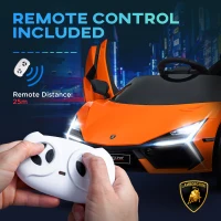 AIYAPLAY Lamborghini Revuelto Licensed 12V Ride on Car w/ Butterfly Doors, Transport Wheels, Suspension, Remote Control, Orange(m-8)