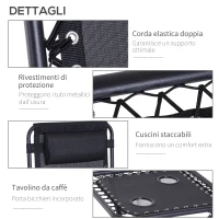 Outsunny Set Arredo Lettini da Giardino 2 Sedie a Sdraio da Spiaggia e Tavolino Regolabili Pieghevoli Tessuto do Texteline Nero(m-5)
