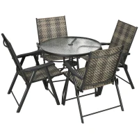 Outsunny 4 Seater Rattan Dining Set, Rattan Garden Furniture Set with Parasol Hole, Outdoor Dining Table and Chairs with 4 Armchairs, Round Glass Top Table for Patio, Balcony, Mixed Grey(m-11)