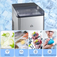 HOMCOM Máquina de Hacer Hielo 9 Cubitos de Hielo en 6-12 Minutos 15 kg en 24h  2 Tamaños de Cubitos 25,2x37,5x31,2 cm Negro(m-7)