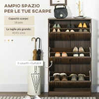 HOMCOM Mobile Scarpiera a 3 Livelli con Ripiani Regolabili per 18 Paia max, in Truciolato, 63x24x117 cm(m-4)