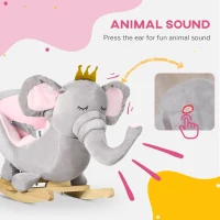 HOMCOM Kids Elephant-Designed Rocking Horse, with Safety Belt, Wooden Base, for Ages 18-36 Months - Grey(m-5)