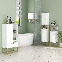 kleankin Mobile Colonna Bagno con Cassetto, Armadietto e Ripiano in Legno e Metallo, 30x30x105cm, Bianco(m-7)