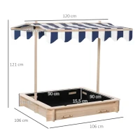 Outsunny Arenero Infantil con Toldo Ajustable en Altura 2 Bancos y Respaldos Desmontables para Patio 106x106x115 cm Natural(m-3)