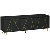 HOMCOM Meuble TV banc TV jusqu'à 65 pouces texture longueur 147 cm effet marbre 2 placards 3 portes à amortissement étagères réglables passe-câbles charge 100 Kg - 147 x 35 x 52 cm - pied en métal(m-1)