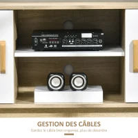 HOMCOM Meuble TV Banc TV scandinave 2 niches et 2 rangements avec Portes - dim. 120I x 40P x 55H cm - Bois Blanc Chêne(m-6)