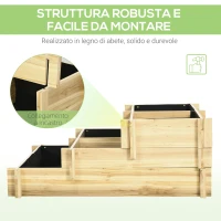 Outsunny Orto Rialzato a 3 Livelli in Legno d'Abete per Verdure, Fiori e Piante da Giardino 93x93x35 cm(m-6)