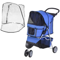PawHut Dog Stroller with Cover for Small Miniature Dogs, Folding Cat Pram Dog Pushchair with Cup Holder, Storage Basket, Reflective Strips, Blue(m-11)