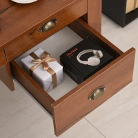 HOMCOM Vintage-Look Work Table Desk w/ Drawers Compartments Shelf Table Top Metal Handles Computer PC Home Office Study Furniture Brown(m-8)