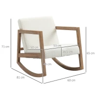 HOMCOM Fauteuil à bascule fauteuil allaitement rocking chair en tissu effet laine bouclée avec pieds en bois massif d'hévéa, chaise à bascule pour chambre, salon - 60 x 81 x 71 cm blanc crème(m-3)