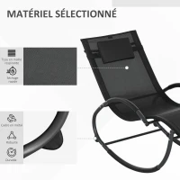 Outsunny Chaise longue à bascule avec tétière utilisation extérieure intérieure noir(m-7)